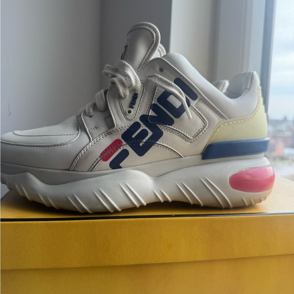 Fendi Kids Cream and Blue Sneakers